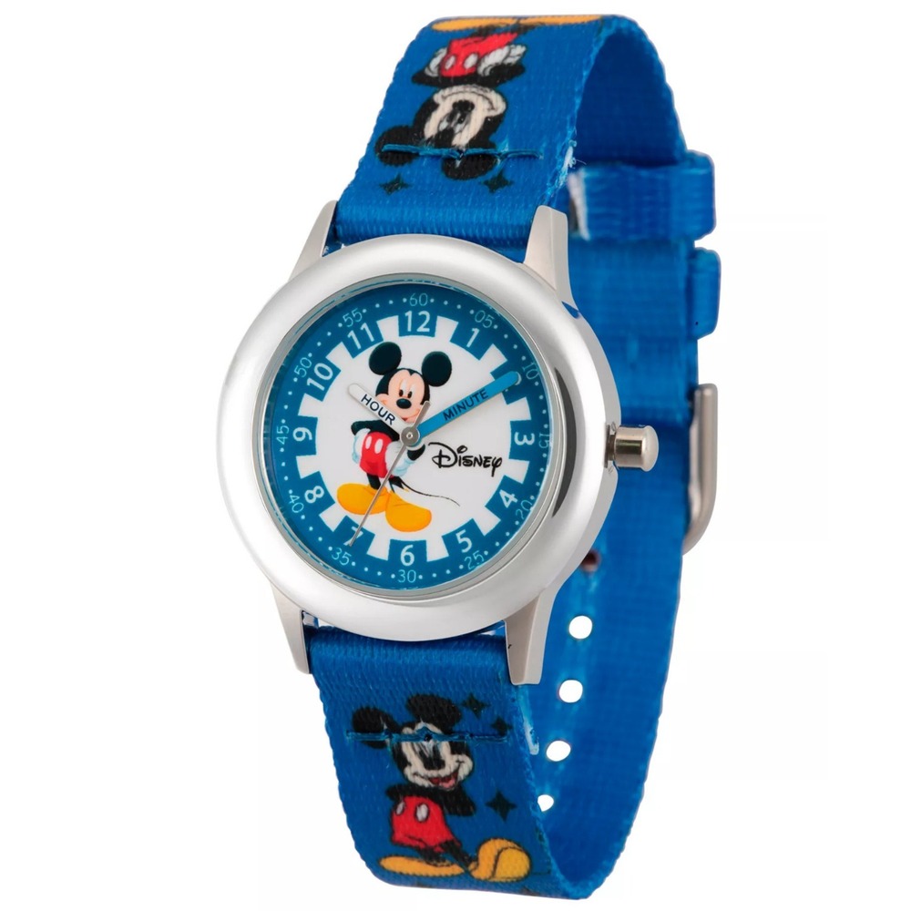 Disney Kids Mickey Mouse Printed Fabric Band Time Teacher Watch NWT